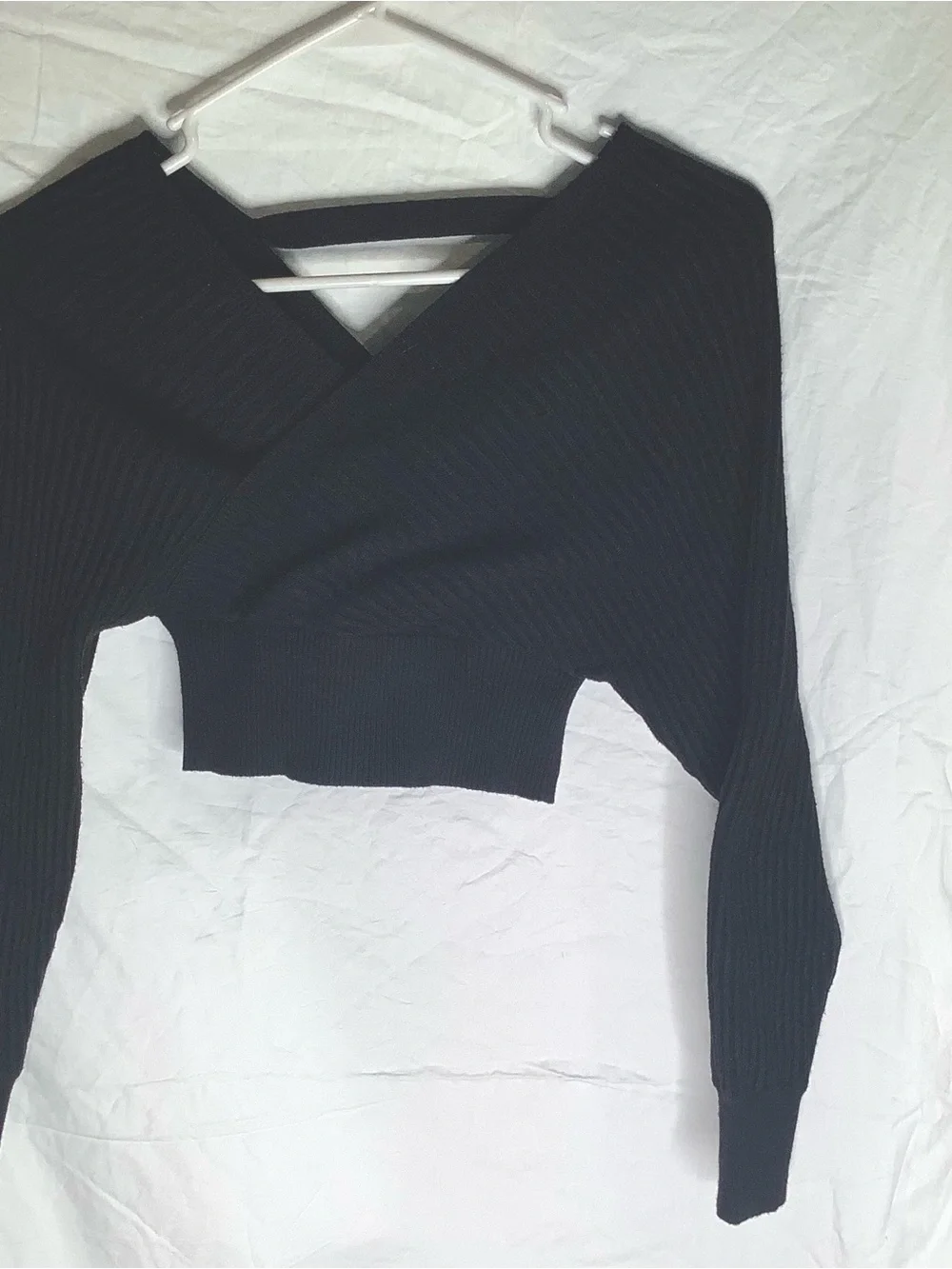 Black Ribbed Wrapped Cop Sweater. - Picture 2 of 2